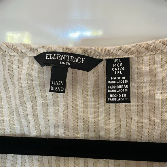 Ellen Tracy Linen Blouse Top 3/4 Bell Sleeve Size Large - Picture 4 of 9